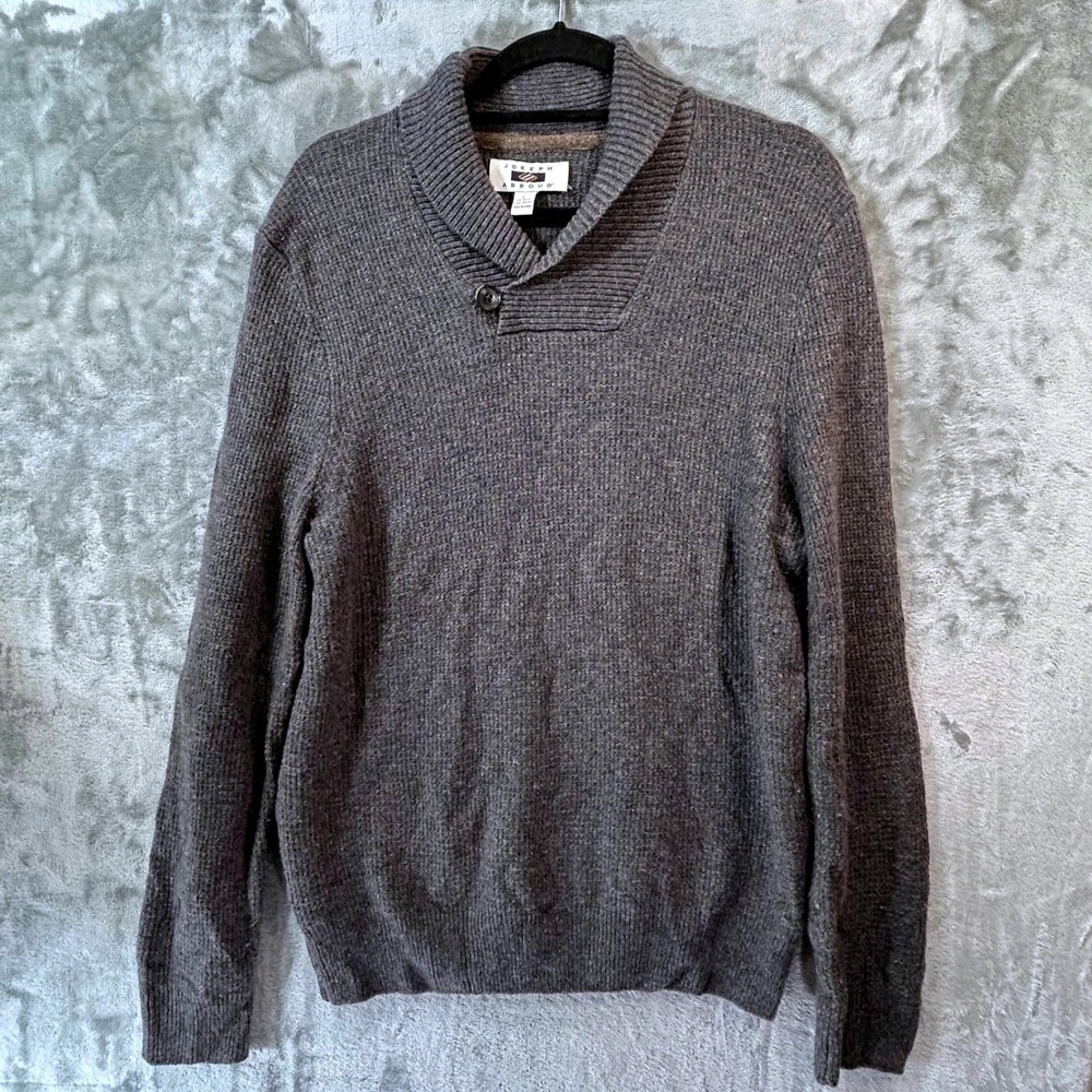 Joseph Abboud Mens Large Charcoal Grey Wool Blend Shawl Collar Sweater Pullover